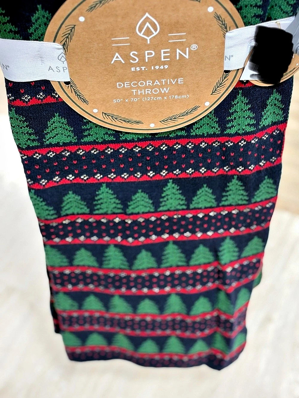 Aspen Decorative Throw Pine Tree Fair Isle Holiday Throw Green & Red